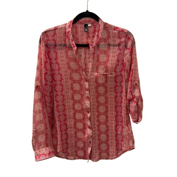 Kut from the Kloth Jasmine Button Up Pink Chiffon Top Blouse size Small Boho - Picture 2 of 5